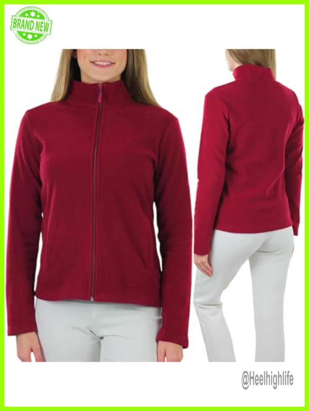 Women's Zip Up High Collar Polar Fleece Jacket - Picture 4 of 7